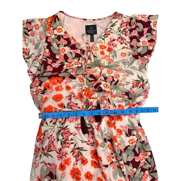 Adrianna Papell Size 2 Floral Full Length Maxi Dress Keyhole Neck Tasseled - Picture 8 of 12